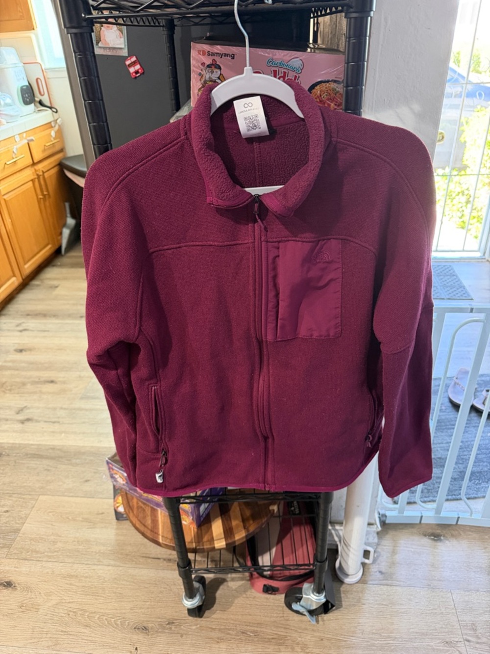 The North Face Burgundy Fleece Jacket with Chest Pocket